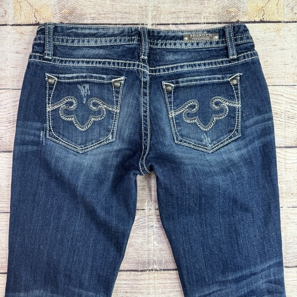 Rerock For Express Y2K Jeans Womens 8S Blue Bootcut Low Rise Biker Denim - Picture 14 of 16